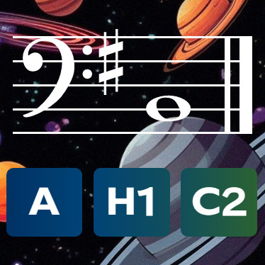 Bass clef music reading game in space mode.